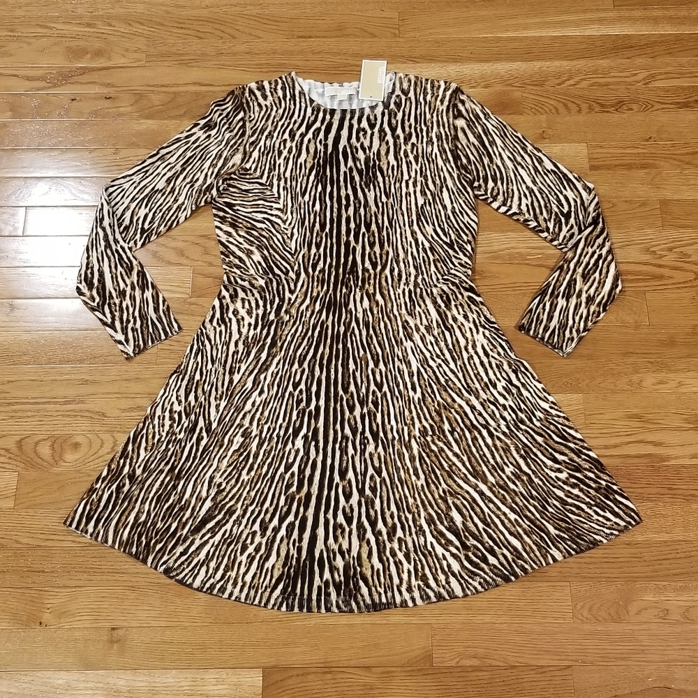 Michael Kors animal print fit and flare dress NWT Large